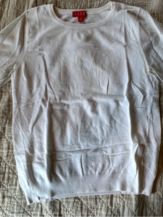Elle Sweaters - ELLE Women’s White 3/4 Sleeve Knit Top with Polka dots!